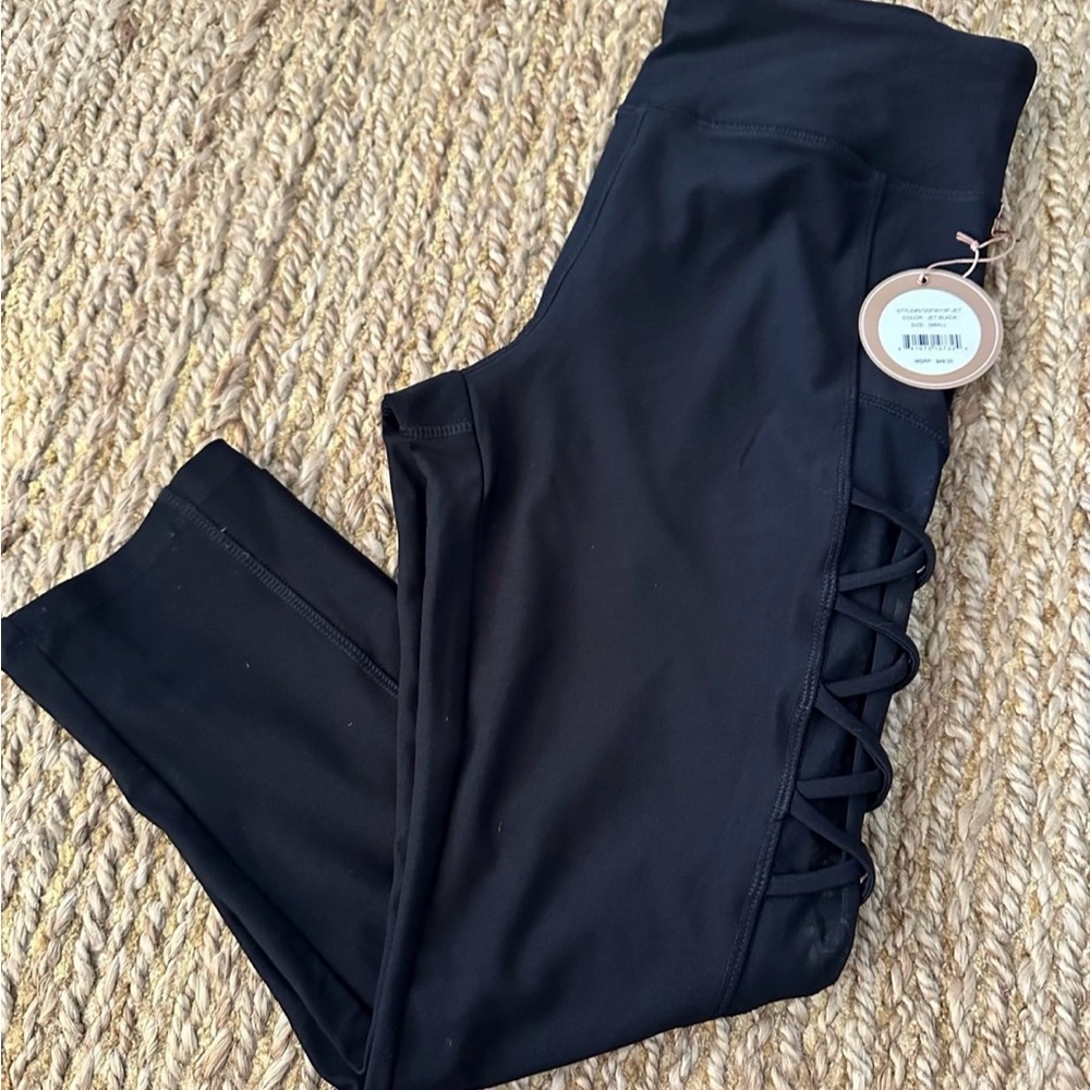 Cali Women’s Active Black Cropped Leggings Sheer Size Small NWT $48.00